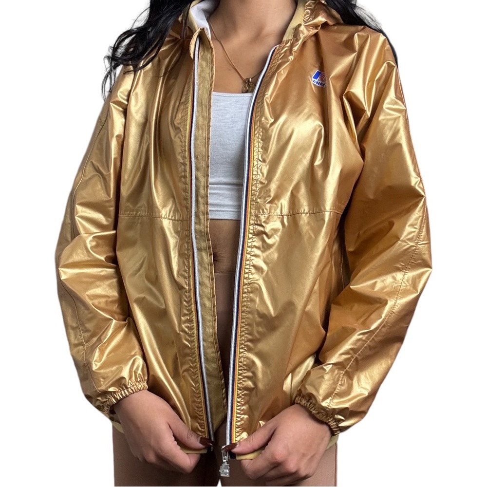 Metallic Gold K-Way Waterproof Windbreaker Jacket Kids 12 / XS Ladies